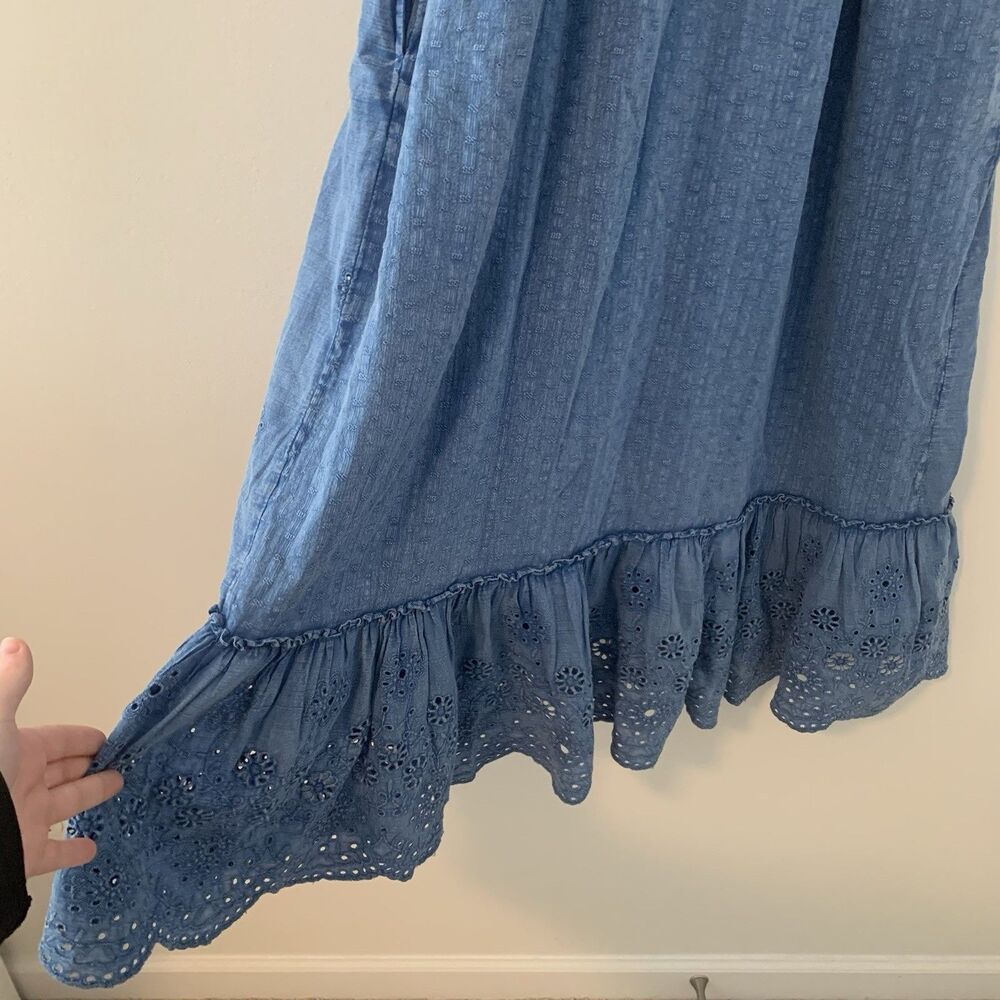 Tolani Chambray Maxi Dress Peasant Blouse Tassel Eyelet Detail - Large - Picture 9 of 16